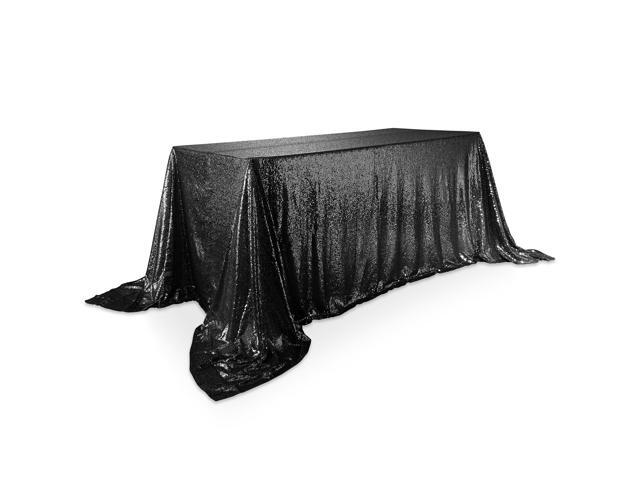 Lann's Linens 90' x 156' Black Sequin Tablecloth, Sparkly Rectangle Table Cloth for Wedding, Party, Banquet