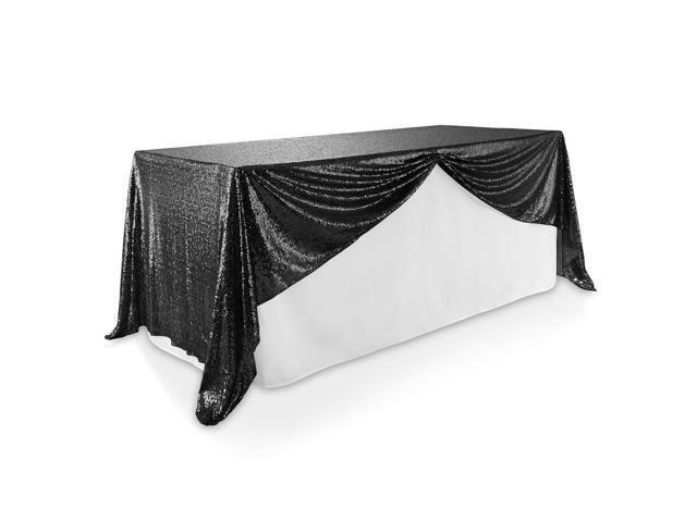 Lann's Linens 60' x 102' Black Sequin Tablecloth, Sparkly Rectangle Table Cloth for Wedding, Party, Banquet