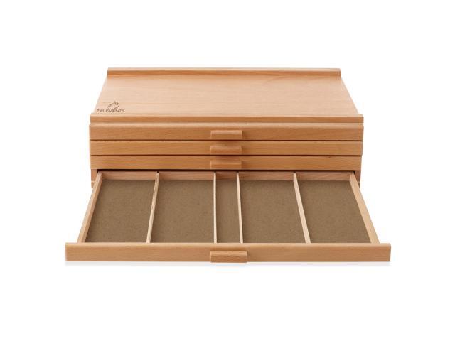 7 Elements 4 Drawer Wooden Artist Storage Supply Box for Pastels, Pencils, Pens, Markers, Brushes and Tools