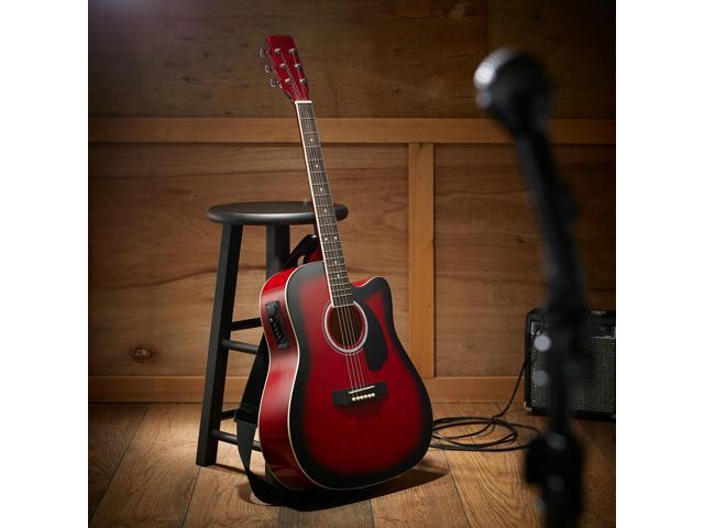 Ashthorpe Full-Size Dreadnought Cutaway Acoustic-Electric Guitar Bundle - Premium Tonewoods - Red