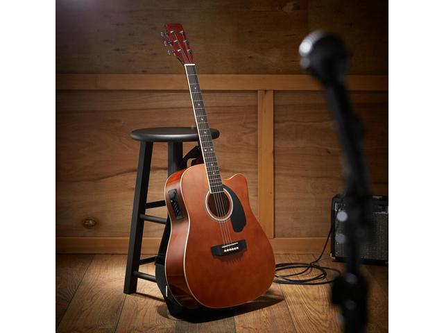 Ashthorpe Full-Size Dreadnought Cutaway Acoustic-Electric Guitar Bundle - Premium Tonewoods - Brown