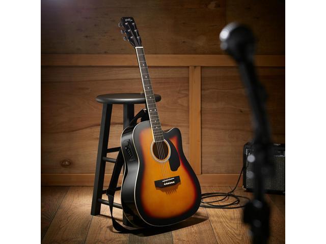 Ashthorpe Full-Size Dreadnought Cutaway Acoustic-Electric Guitar Bundle - Premium Tonewoods - Sunburst