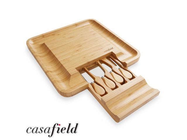 Casafield Bamboo Cheese Board and Knife Gift Set, Wooden Charcuterie Board Meat and Cheese Platter for Entertaining, Housewarming, Birthday, Wedding