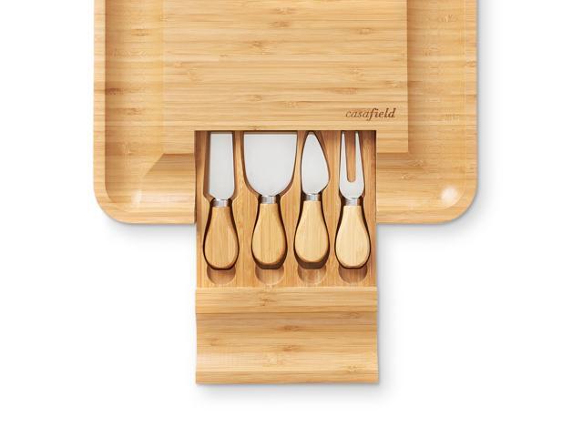 Casafield Bamboo Cheese Board and Knife Gift Set, Wooden Charcuterie Board Meat and Cheese Platter for Entertaining, Housewarming, Birthday, Wedding