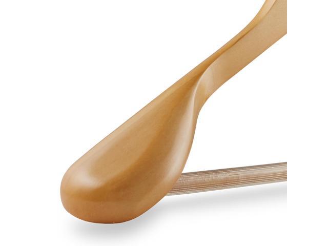 Casafield - 6 Natural Wide Shoulder Wooden Suit Hangers - Premium Lotus Wood, Non-Slip Pant Bar & Chrome Swivel Hook for Dress Clothes, Coats,...