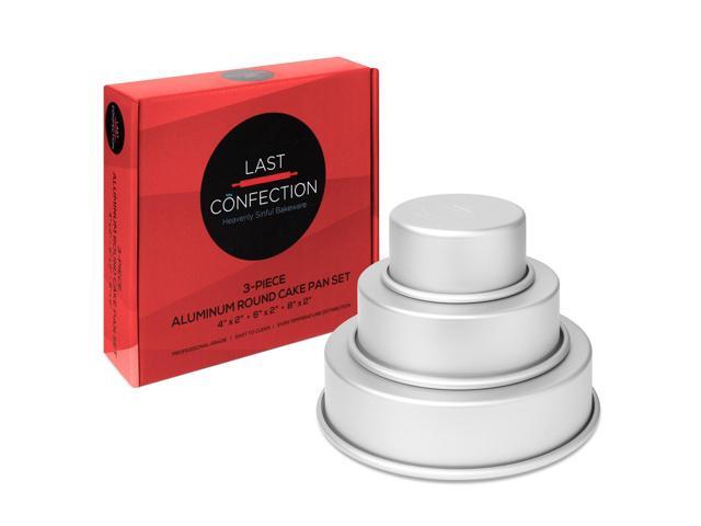 Last Confection 3-Piece Cake Pan Set - 4', 6' and 8' Round Aluminum Pans - 2' Deep