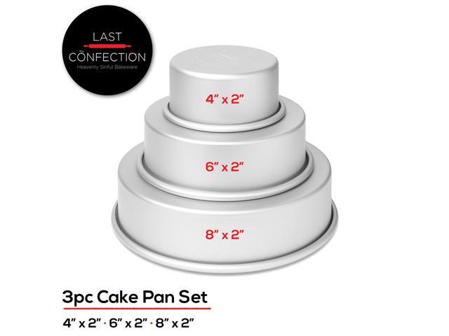 Last Confection 3-Piece Cake Pan Set - 4', 6' and 8' Round Aluminum Pans - 2' Deep