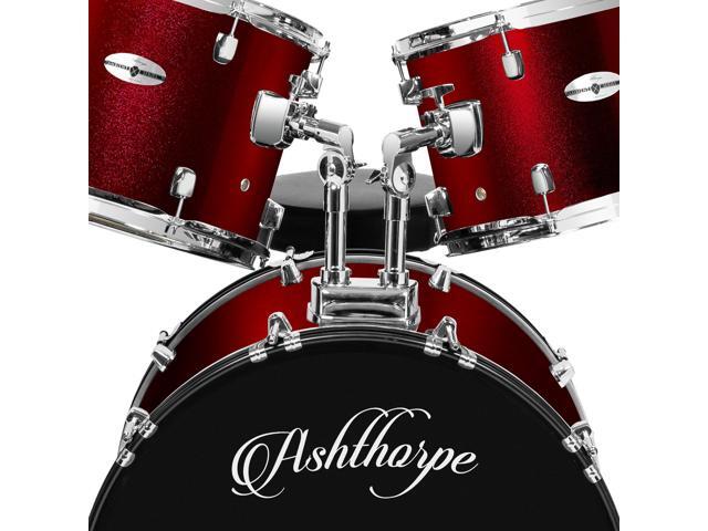 Ashthorpe 5-Piece Full Size Adult Drum Set with Remo Heads & Premium Brass Cymbals - Complete Professional Percussion Kit with Chrome Hardware - Red