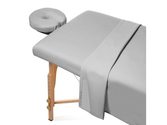 Saloniture 3-Piece Microfiber Massage Table Sheet Set - Premium Facial Bed Cover - Includes Flat and Fitted Sheets with Face Cradle Cover - Light Gray