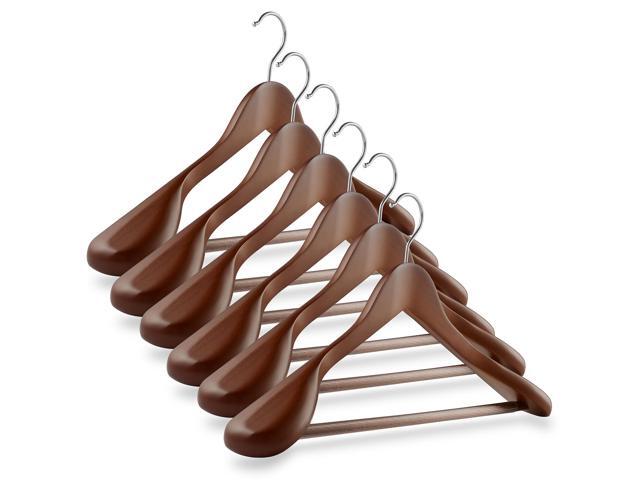 Casafield - 6 Walnut Wide Shoulder Wooden Suit Hangers - Premium Lotus Wood, Non-Slip Pant Bar & Chrome Swivel Hook for Dress Clothes, Coats,...