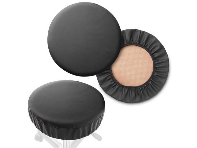 Saloniture 2-Pack Round Stool Seat Cover, 15-1/2 Inch Waterproof Slipcover for Swivel Chair or Barstool - Black