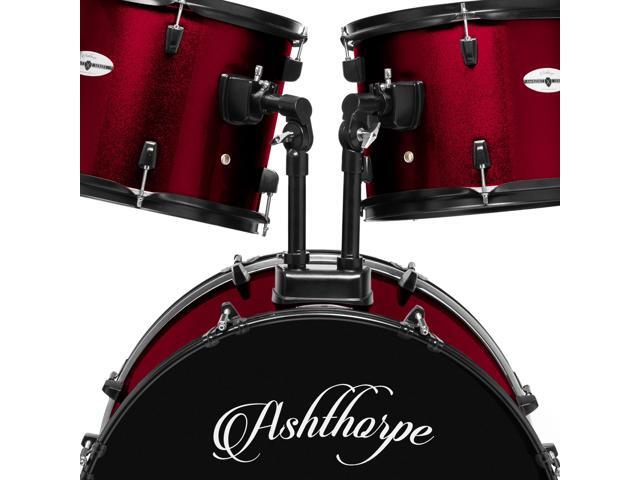 Ashthorpe 5-Piece Complete Full Size Adult Drum Set with Remo Batter Heads - Red