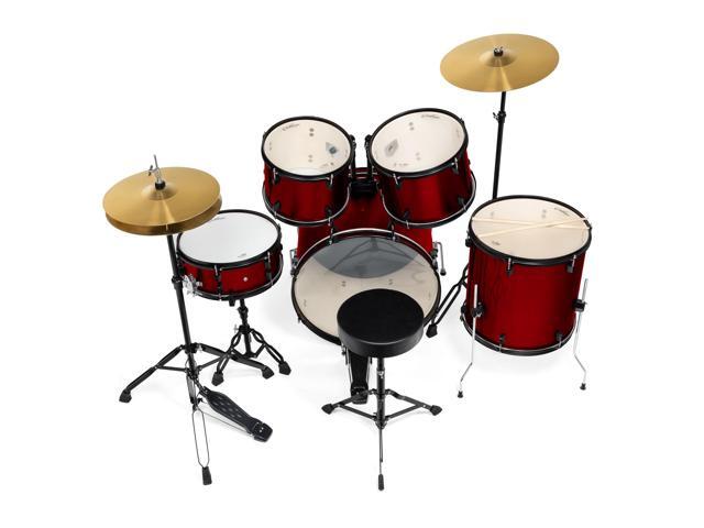 Ashthorpe 5-Piece Complete Full Size Adult Drum Set with Remo Batter Heads - Red