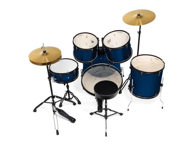 Ashthorpe 5-Piece Complete Full Size Adult Drum Set with Remo Batter Heads - Blue
