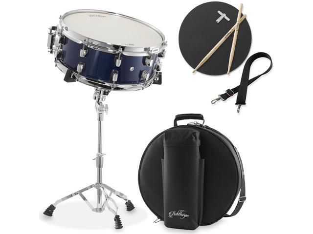 Ashthorpe Snare Drum Set with Remo Head (Blue) - Student Beginner Kit with Stand, Padded Gig Bag, Practice Pad, Neck Strap, and Sticks