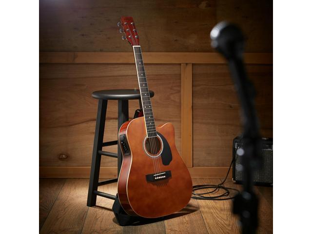 Ashthorpe Full-Size Cutaway Thinline Acoustic-Electric Guitar Package - Premium Tonewoods - Brown