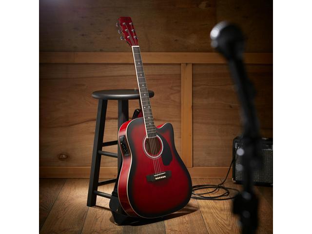 Ashthorpe Full-Size Cutaway Thinline Acoustic-Electric Guitar Package - Premium Tonewoods - Red