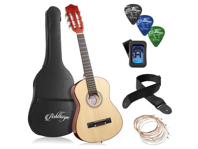 Ashthorpe 30-inch Beginner Acoustic Guitar Package (Natural), Basic Starter Kit w/ Gig Bag, Strings, Strap, Tuner, Picks