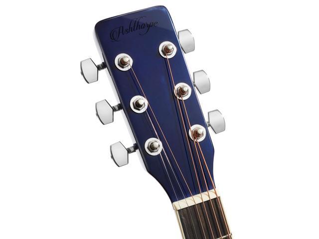 Ashthorpe Full-Size Left-Handed Dreadnought Cutaway Acoustic-Electric Guitar Bundle - Premium Tonewoods - Blue