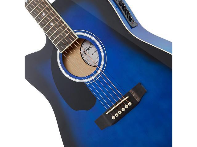 Ashthorpe Full-Size Left-Handed Dreadnought Cutaway Acoustic-Electric Guitar Bundle - Premium Tonewoods - Blue