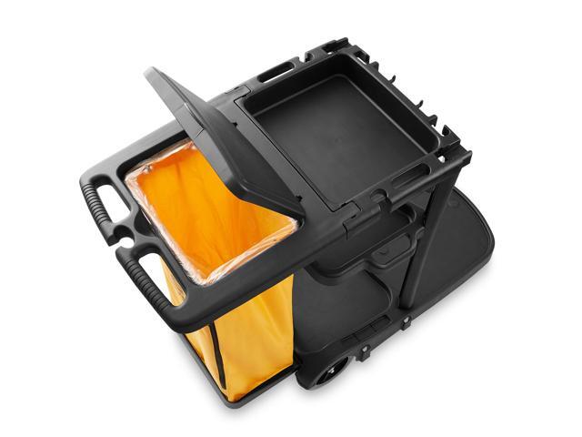 Dryser Commercial Janitorial Cleaning Cart on Wheels - Black Housekeeping Caddy with Cover, Shelves and Vinyl Bag