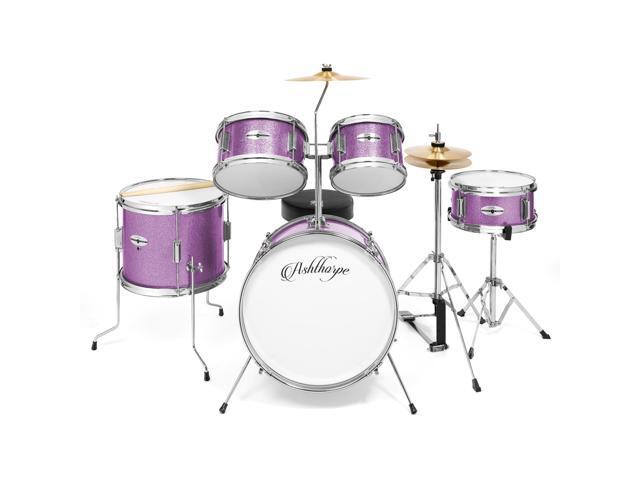 Ashthorpe 5-Piece Complete Junior Drum Set with Genuine Brass Cymbals - Advanced Beginner Kit with 16' Bass, Adjustable Throne, Cymbals, Hi-Hats,...
