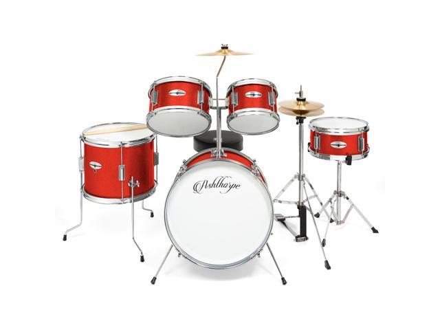 Ashthorpe 5-Piece Complete Junior Drum Set with Genuine Brass Cymbals - Advanced Beginner Kit with 16' Bass, Adjustable Throne, Cymbals, Hi-Hats,...