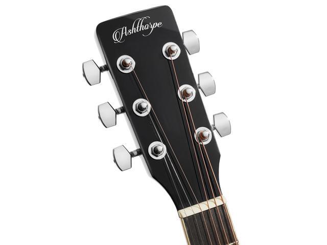 Ashthorpe Left Handed Full-Size Dreadnought Cutaway Acoustic Electric Guitar Package with 10 Watt Amp - Black