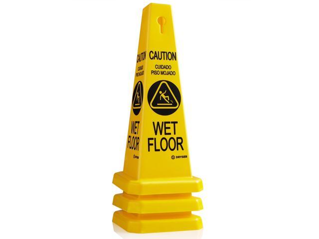 Dryser 3-Pack 26' Caution Wet Floor Cones - Yellow English/Spanish Warnings