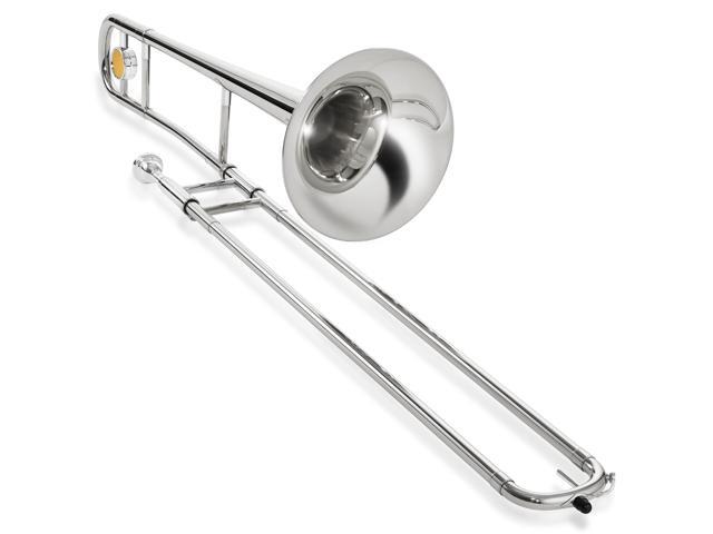 Ashthorpe Bb Tenor Slide Trombone with Nickel Plated Finish - Includes Case, Mouthpiece, Gloves, Cleaning Cloth, Slide Grease