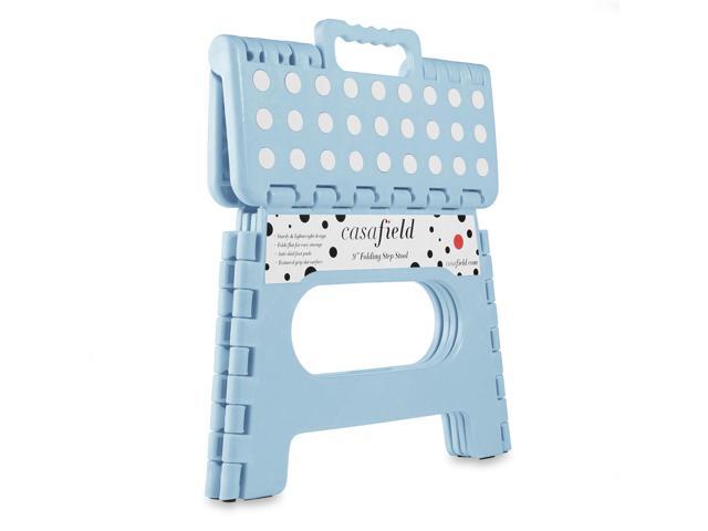 Casafield 9' Folding Step Stool with Handle (Set of 2), Light Blue - Portable Collapsible Small Plastic Foot Stool for Kids and Adults - Use in the...