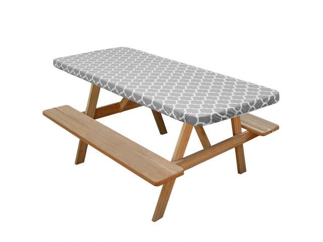 Lann's Linens 72'' x 30'' Vinyl Tablecloth with Flannel Backing, Gray Moroccan - Fitted Waterproof Table Cover for Indoor / Outdoor Use