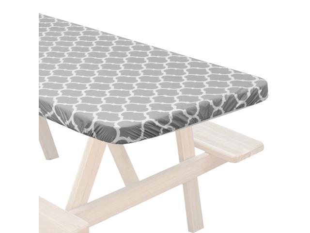 Lann's Linens 72'' x 30'' Vinyl Tablecloth with Flannel Backing, Gray Moroccan - Fitted Waterproof Table Cover for Indoor / Outdoor Use