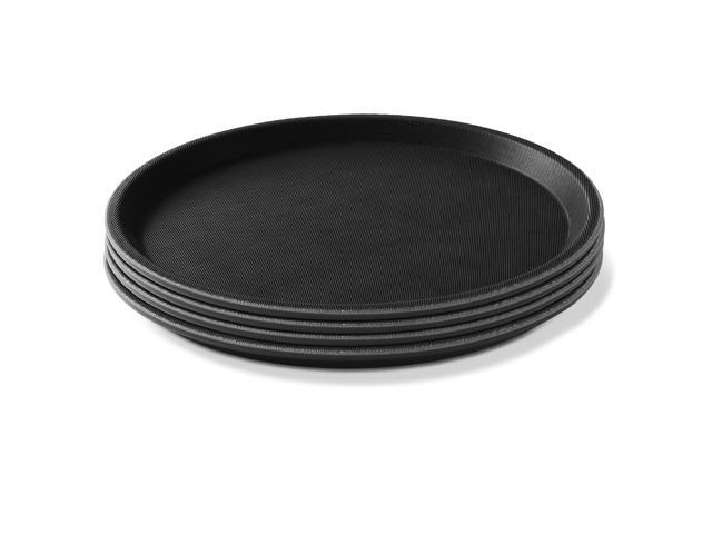 Jubilee (Set of 4) 11' Round Restaurant Serving Trays, Black - NSF Certified Non-Slip Food Service Tray