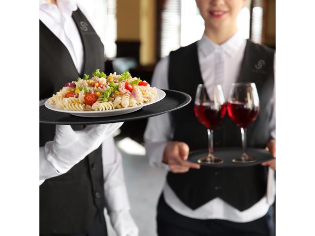 Jubilee (Set of 4) 11' Round Restaurant Serving Trays, Black - NSF Certified Non-Slip Food Service Tray