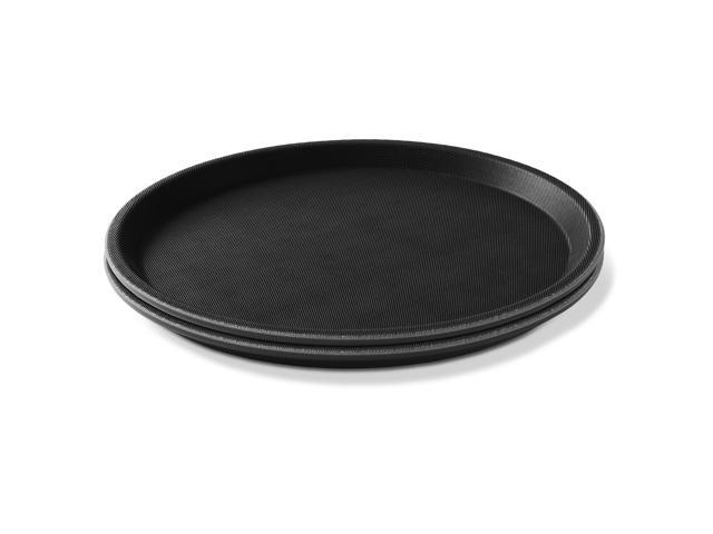 Jubilee 11' Round Restaurant Serving Trays (Set of 2), Black - NSF Certified Non-Slip Food Service Tray
