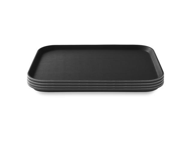 Jubilee (Set of 4) 10' x 14' Rectangular Restaurant Serving Trays, Black - NSF Certified Non-Slip Food Service Tray