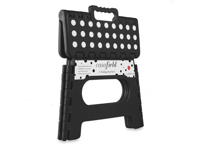 Casafield 9' Folding Step Stool with Handle (Set of 2), Black - Portable Collapsible Small Plastic Foot Stool for Kids and Adults - Use in the...