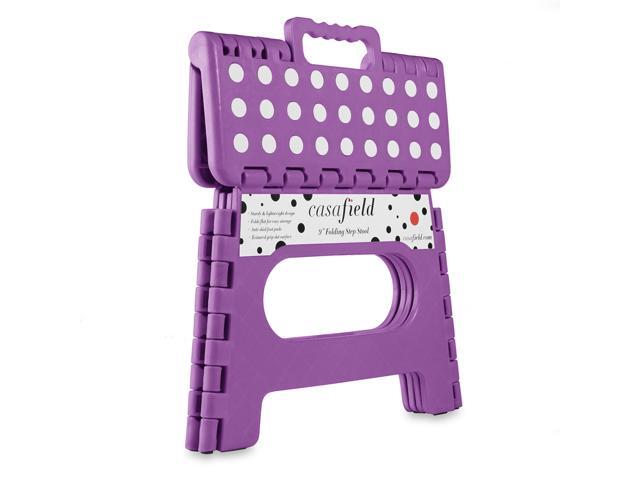 Casafield 9' Folding Step Stool with Handle (Set of 2), Purple - Portable Collapsible Small Plastic Foot Stool for Kids and Adults - Use in the...