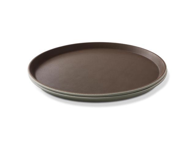 Jubilee 14' Round Restaurant Serving Trays (Set of 2), Brown - NSF Certified Non-Slip Food Service Tray