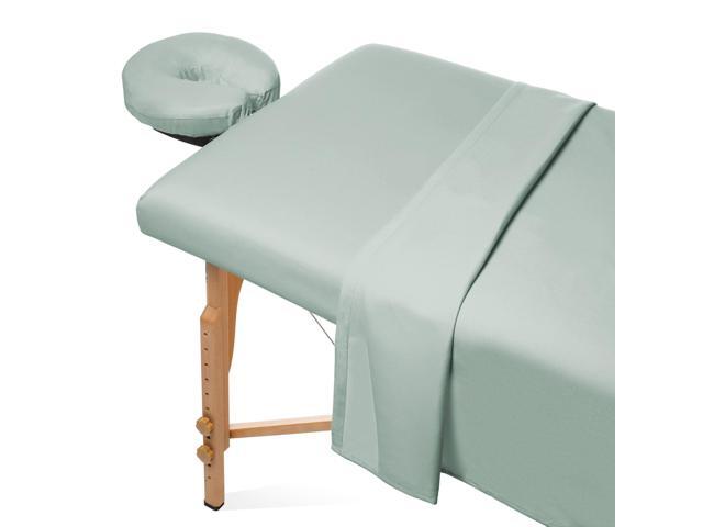 Saloniture 3-Piece Microfiber Massage Table Sheet Set - Premium Facial Bed Cover - Includes Flat and Fitted Sheets with Face Cradle Cover - Seafoam...