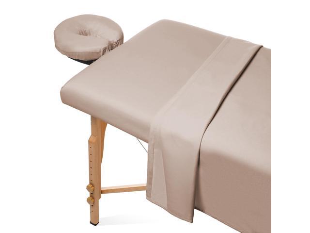 Saloniture 3-Piece Microfiber Massage Table Sheet Set - Premium Facial Bed Cover - Includes Flat and Fitted Sheets with Face Cradle Cover - Sand Brown