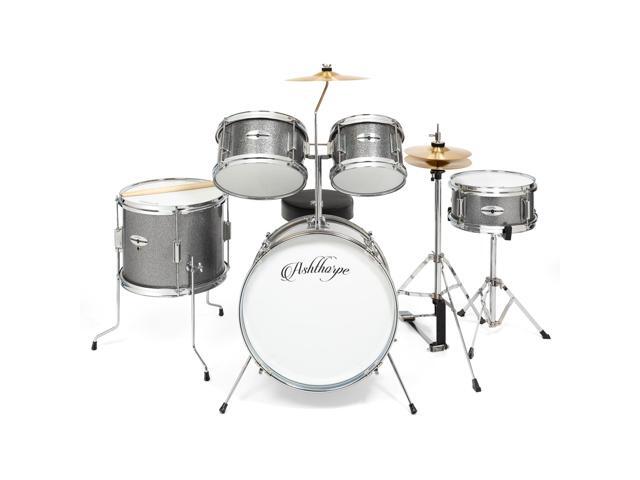 Ashthorpe 5-Piece Complete Junior Drum Set with Genuine Brass Cymbals - Advanced Beginner Kit with 16' Bass, Adjustable Throne, Cymbals, Hi-Hats,...
