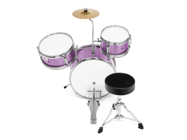 Ashthorpe 3-Piece Complete Drum Set - Beginner Kit with 14' Bass, Adjustable Throne, Cymbal, Pedal & Drumsticks - Purple