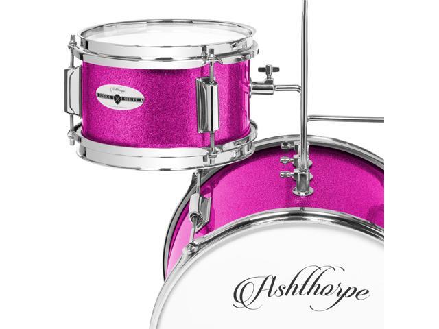 Ashthorpe 3-Piece Complete Drum Set - Beginner Kit with 14' Bass, Adjustable Throne, Cymbal, Pedal & Drumsticks - Pink