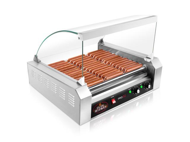 Olde Midway Electric 30 Hot Dog 11 Roller Grill Cooker Machine with Cover 1400-Watt - Commercial Grade
