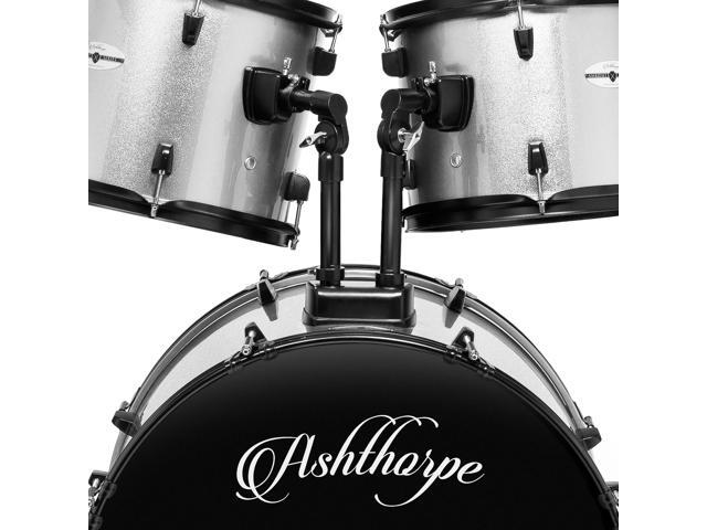 Ashthorpe 5-Piece Complete Full Size Adult Drum Set with Remo Batter Heads - Silver