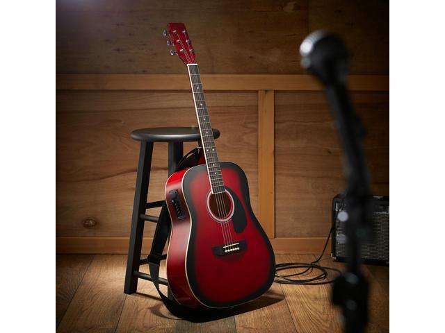 Ashthorpe Full-Size Dreadnought Acoustic-Electric Guitar Bundle - Premium Tonewoods - Red