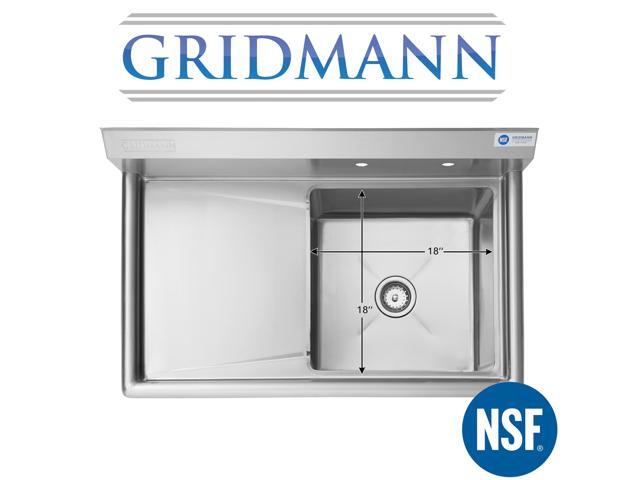 GRIDMANN Stainless Steel 1 Compartment Utility Sink with Left Drainboard, NSF Certified Commercial Kitchen Sink, 18' x 18' x 12' Bowl