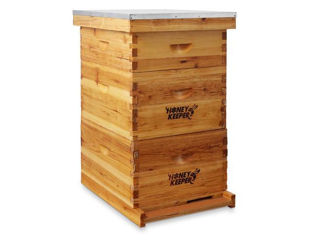Honey Keeper Beehive 10 Frame Complete Box Kit (Waxed Boxes, 2 Deep and 1 Medium) with Wooden Frames and Waxed Foundations for Langstroth Beekeeping